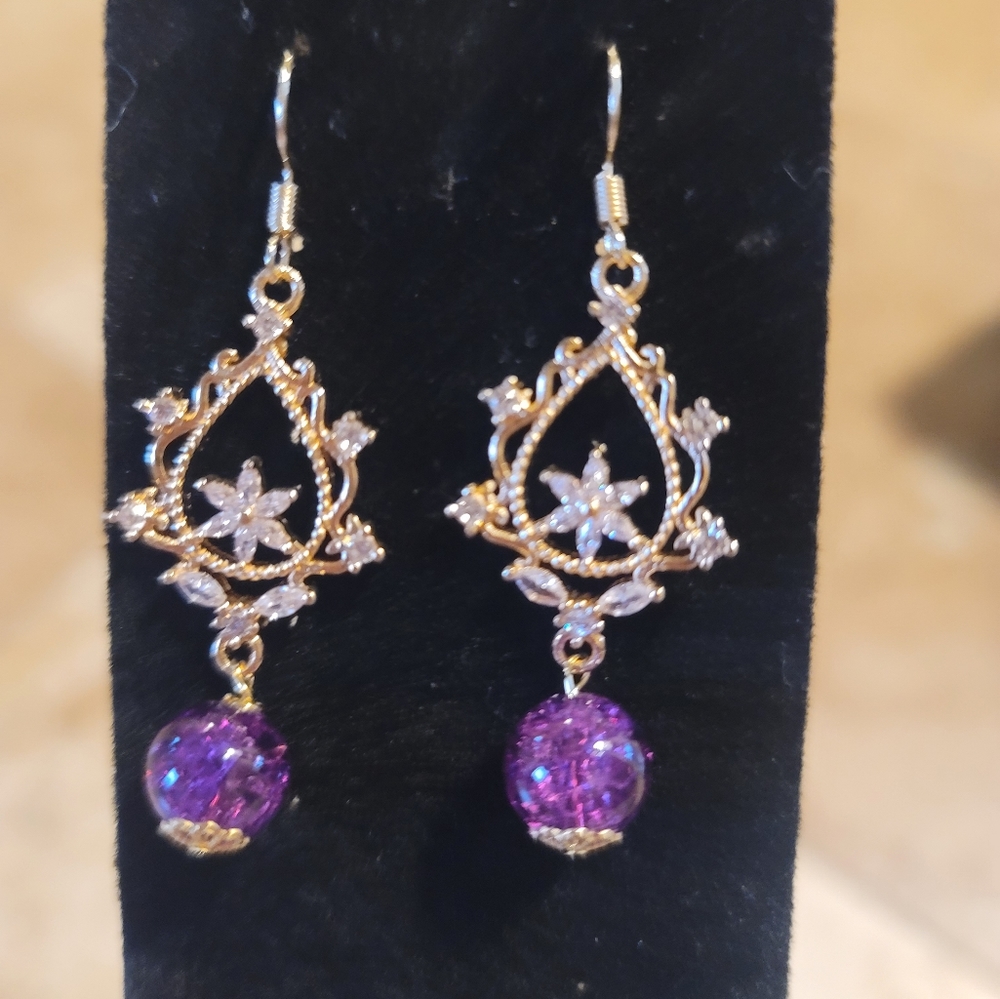 Amethyst  and crystal  earrings